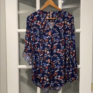 Brina & Em Lemmy V-Neck Top, Navy Blue Floral